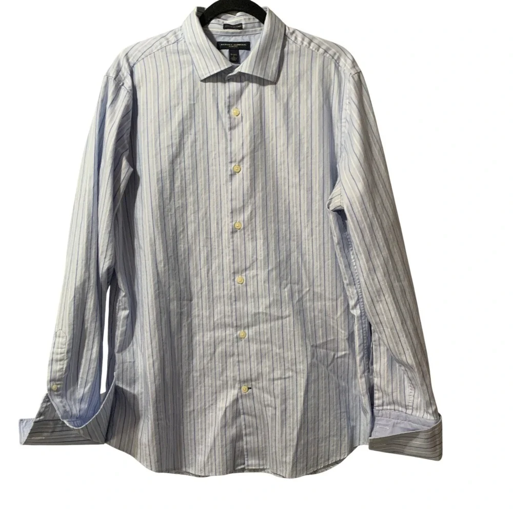 banana republic french cuff dress shirt Banana Republic Mens French Cuff Stripe Dress Shirt 15 15.5 Medium Logo Buttons